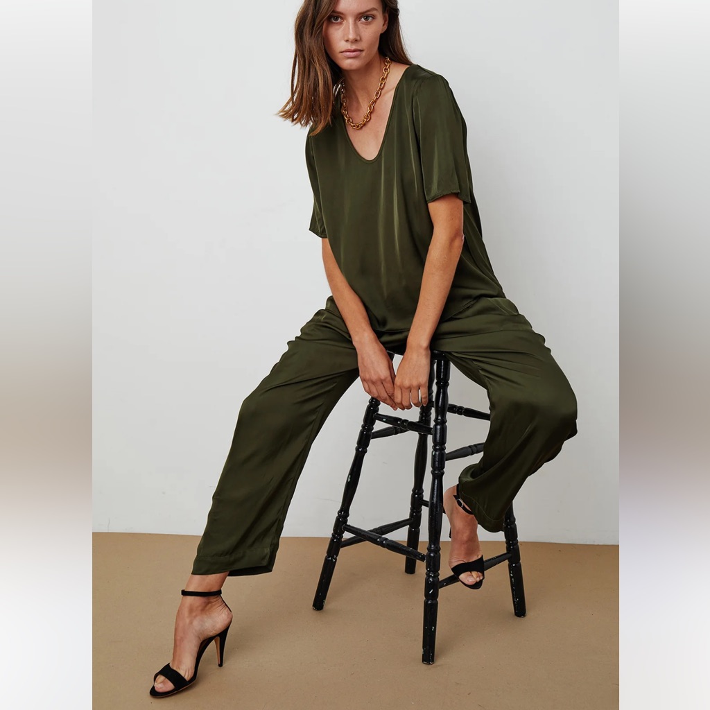 Velvet By Graham & Spencer Hillary Pleated Satin Viscose Pants Green Womenâs